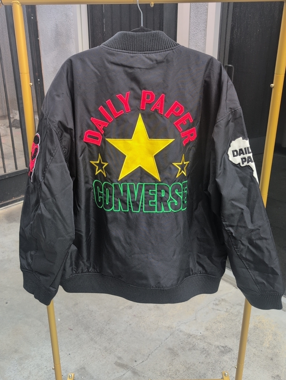 Converse x Daily Paper Black Bomber Jacket with Colorful Patches Mens Size XL - Picture 5 of 7